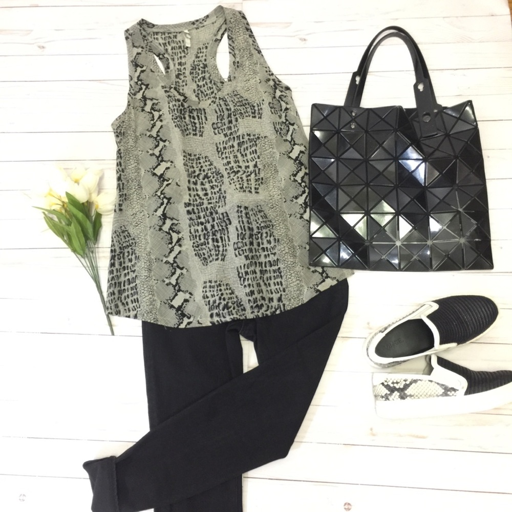 Joie 100% Silk Gray Black Animal Print Tank Top S